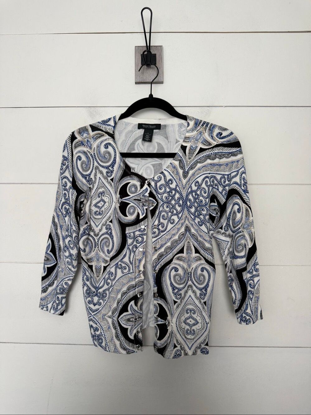 White House Black Market Women’s Small Black Blue Cardigan Sweater